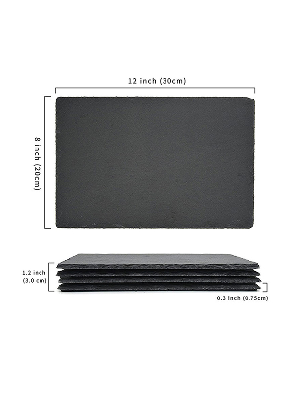Lushh 4-Piece Natural Slate Stone Plate Set, Black