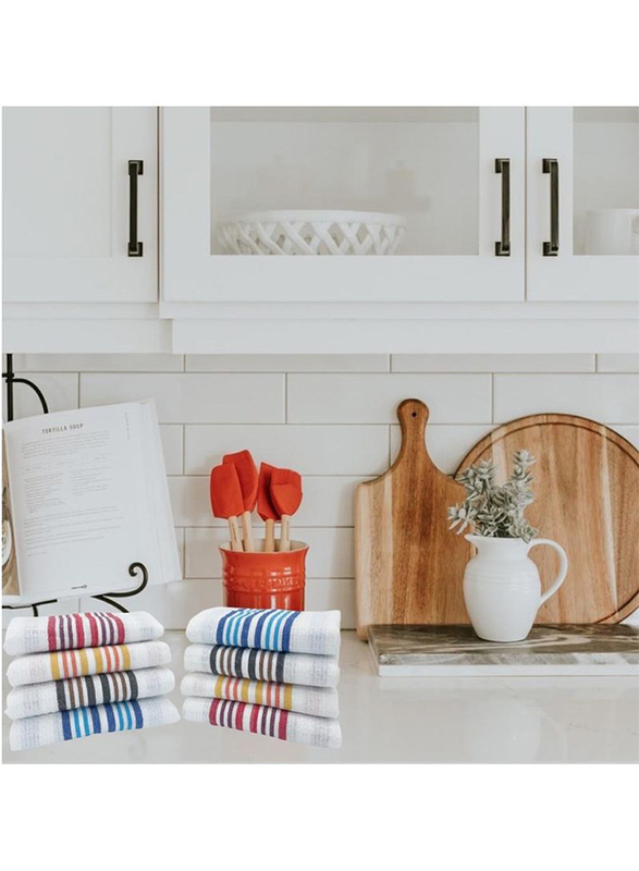 1Chase 8-Piece Honey Comb Stripe Kitchen Towel Set, Multicolour