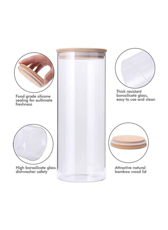 Lushh 1200ml Glass Food Storage Jar With Airtight Bamboo Lid, Clear
