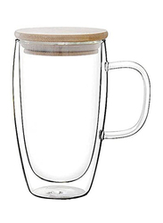 1Chase 450ml Double Walled Coffee Cups With Handle And Lid, Clear/Beige