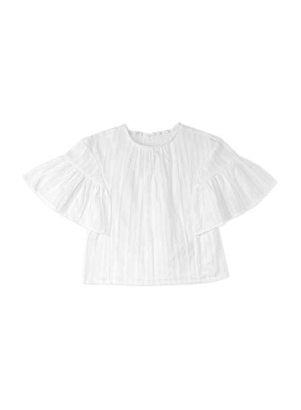 Poney Short Blouse Sleeve Top for Girls, 2-3 Years, White