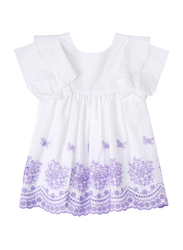 Poney Short Sleeve Dress for Girls, 18-24 Months, White