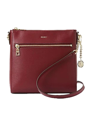 DKNY Bryant Leather Zip Top Crossbody Bag for Women, Red