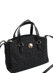 Tommy Hilfiger Monogram Fabric Tote/Crossbody Bag for Women, Black