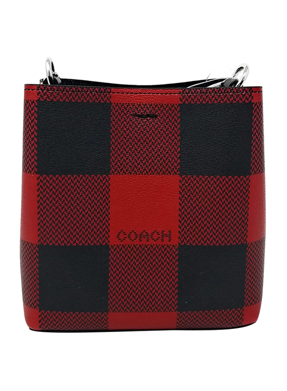 Coach Mini Town Bucket Bag Crossbody with Plaid Print, Red/Black |   - Dubai