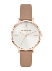 Michael Kors Jayne Analog Watch for Women with Leather Band, Water Resistant, Beige-White