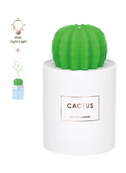 UK Plus USB Cool Mist Mini Size Cactus Humidifier, 280ml, with Night Light, White/Green