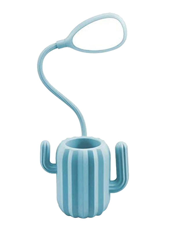 UK Plus Cactus USB Rechargeable LED Reading Light with Stationery Holder, Blue