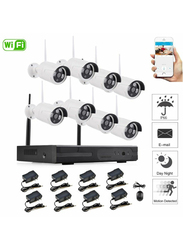 UK Plus DIY 1080P 8CH Wireless Home & Office Security Surveillance Camera Set, with NVR Full HD 8 Bullet Camera, White