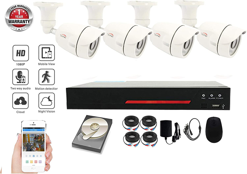 UK Plus DIY 1080p 4CH Security Surveillance Camera Kit, with 4 x Outdoor Bullet Camera and 1TB Hard Drive, White