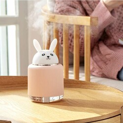 UK Plus Aroma Humidifier, 300ml, with USB Charge Eye Friendly Night Light, Rabbit, Peach/White