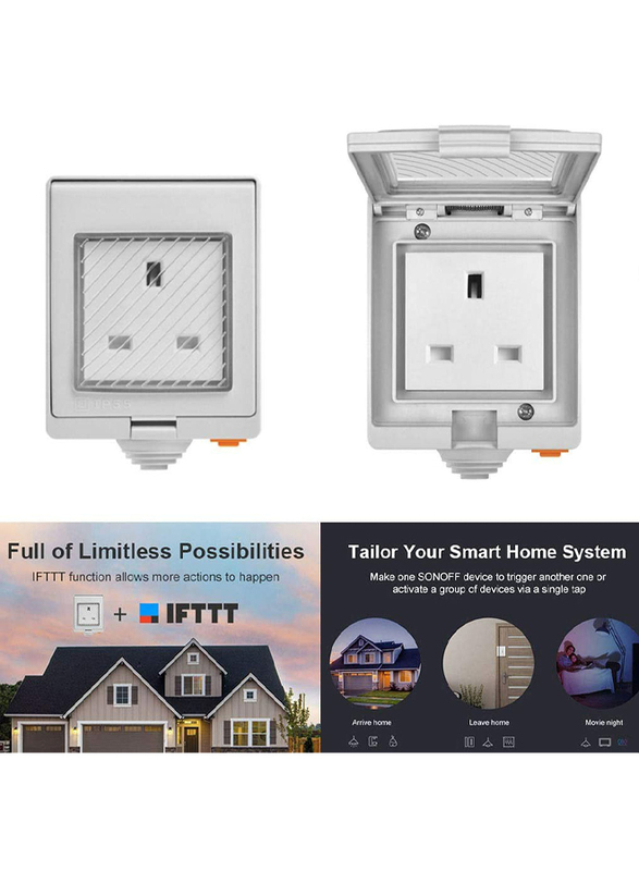 Sonoff S55 WiFi UK Standard Smart Waterproof Socket with Wireless APP Control, AC100-240V, White