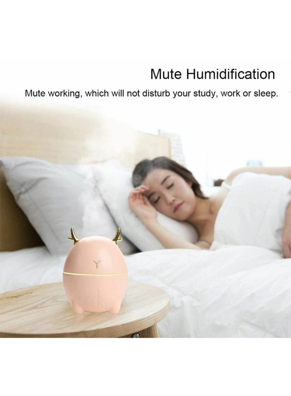 UK Plus Portable Humidifier, 200ml, Aroma Essential Oil Diffuser and USB Charging, Cute Deer-Shaped, Pink