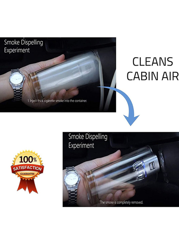 UK Plus Car Air Purifier, Ionizer Deodorizer and Ionic Air Freshener with Dual USB Charger Portable Travel Charger for Automobile, Silver/Black