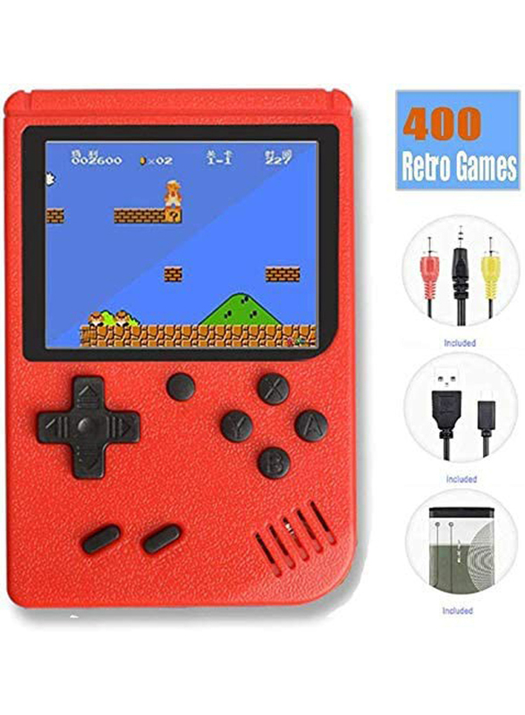 UK Plus Retro Pocket Mini Handheld Game Console, With Built-in 400 Classic Games, Red