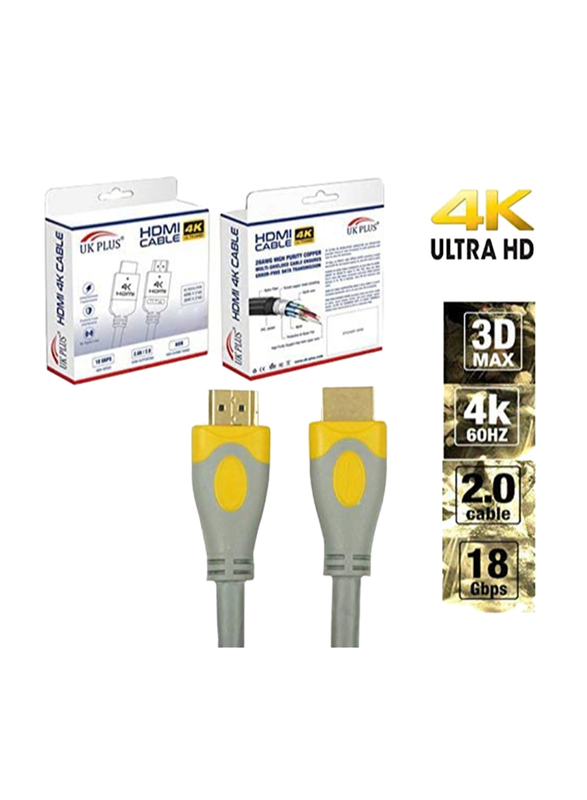 UK Plus 5-Meter 4K HDMI Cable, HDMI Male to HDMI for UHD TV/Blu-Ray/Xbox/PS4/PS3/PC, Grey/Yellow