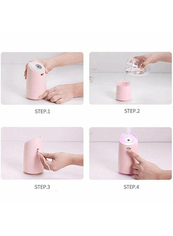 UK Plus Mini Humidifier, Aroma Diffuser, 280ml, with USB Charge and Eye Friendly Multi-Light Night, Pink