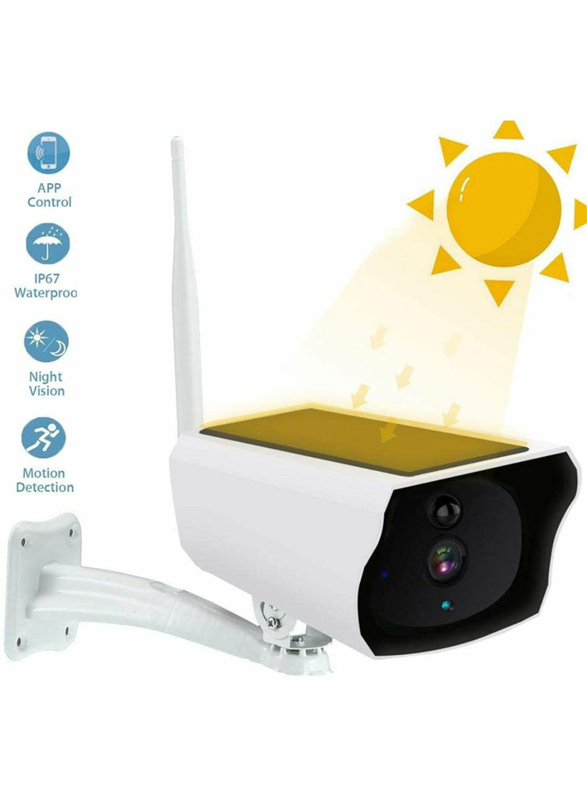 UK Plus Outdoor Full HD 1080P Wireless WiFi IP Home & Office Solar Security Surveillance Camera, White/Beige