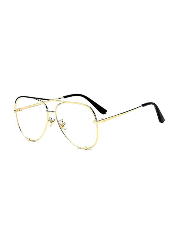 Pokoio Full Rim Aviator Gold Sunglasses Unisex, Clear Lens