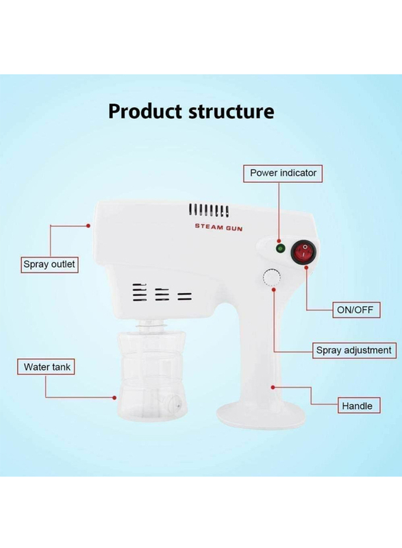 UK Plus Portable Anion Blu-Ray Nanometer Spray Handheld Steam Gun, White
