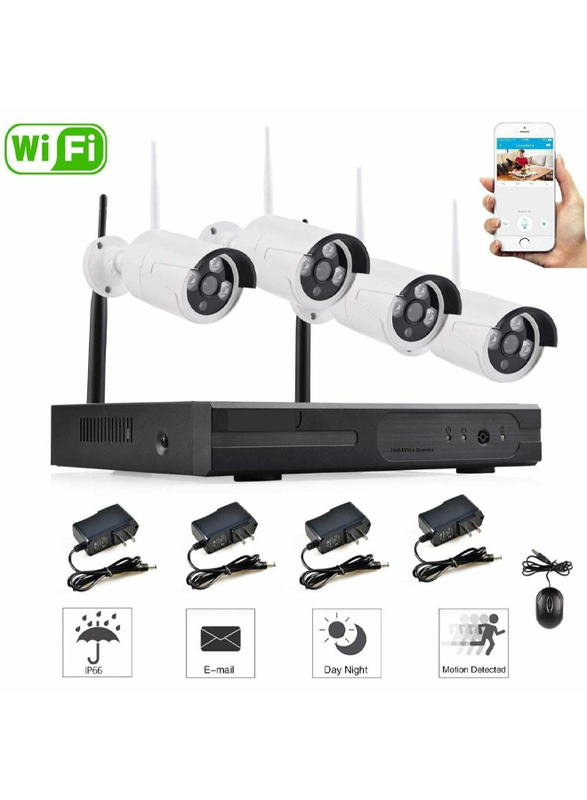 

UK Plus DIY 1080P 4CH Wireless Home & Office Security Surveillance Camera Set, with NVR Full HD 4 Bullet Camera, White