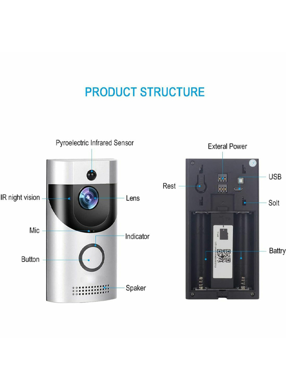 UK Plus Access Wireless Smart Video Doorbell Home & Office Smart Intercom HD WiFi Camera with Two-Way Talk & Video, Grey