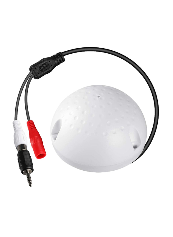 UK Plus A1 Microphone for CCTV Camera with 1 to 2 Power Splitter Cable for IP Camera, DVR, NVR, Camera Audio Pickup Device, White