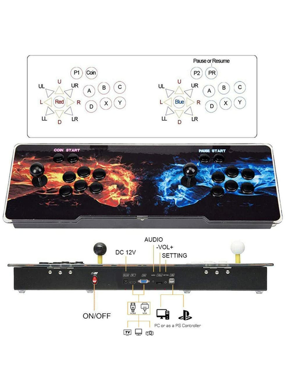 UK Plus KidKit Box 9 Multiplayer Joystick and Buttons Arcade Console, With 1502 Retro Classic Video Games Advanced CPU, Compatible with HDMI, Black