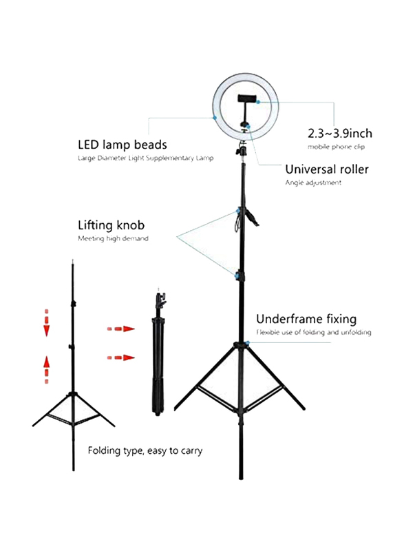 UK Plus 10 inch Selfie Ring Light with Tripod Stand for Smartphones, 60cm, Black