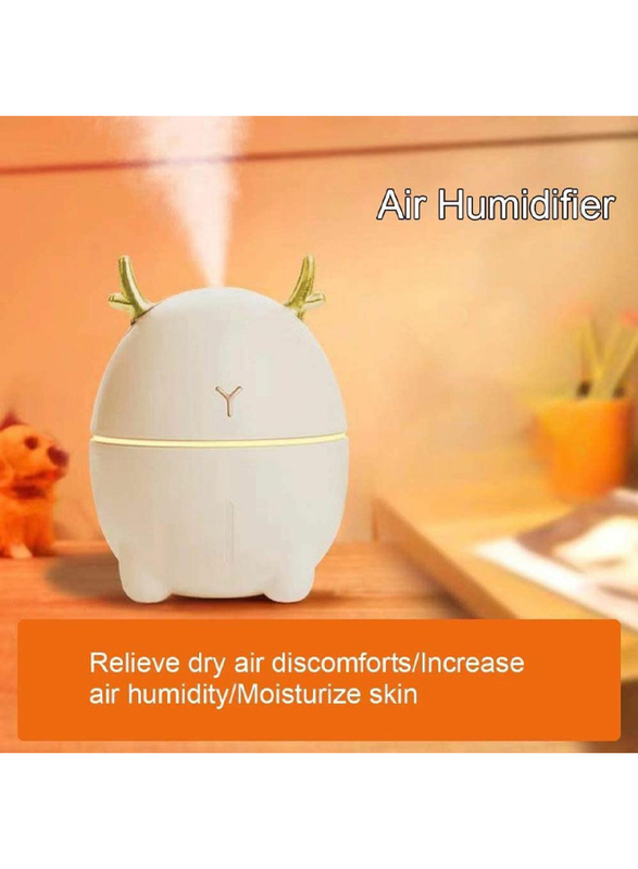 UK Plus Portable Humidifier, 200ml, Aroma Essential Oil Diffuser and USB Charging, Cute Deer-Shaped, White