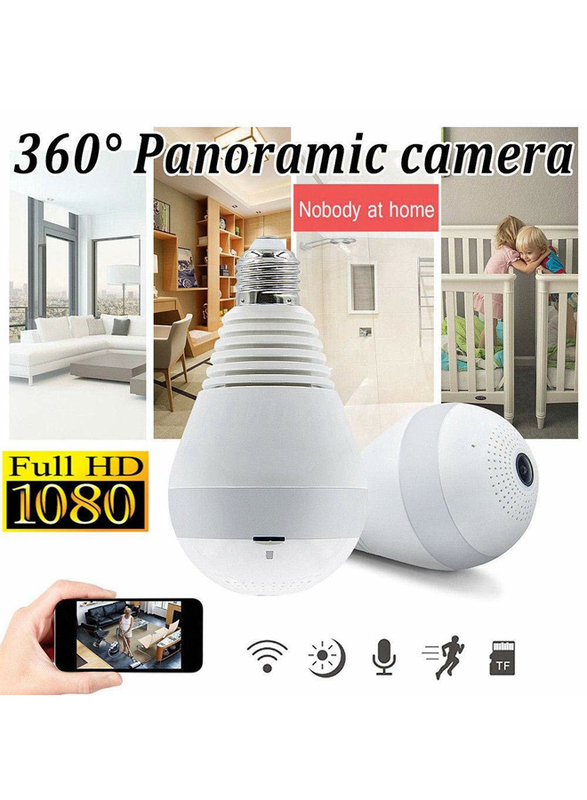 UK Plus WiFi/Wireless Full HD 1080P Fisheye with LED Light Home & Office Security Camera Surveillance, 2MP, White