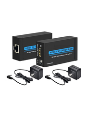 UK Plus HDMI Extender Over Single Cat 5E/6/6a 60M Support Full HD 1080P 3D HDCP EDID Ethernet LAN Cable Switch Network RJ45 to HDMI Extension Adapter Transmitter Receiver, US Plug, Black