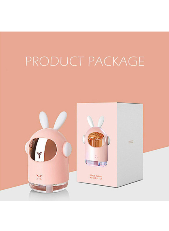 UK Plus Mini Bunny Shape Humidifier, 350ml, with USB Charge and Eye Friendly Multi-Light Night, Pink