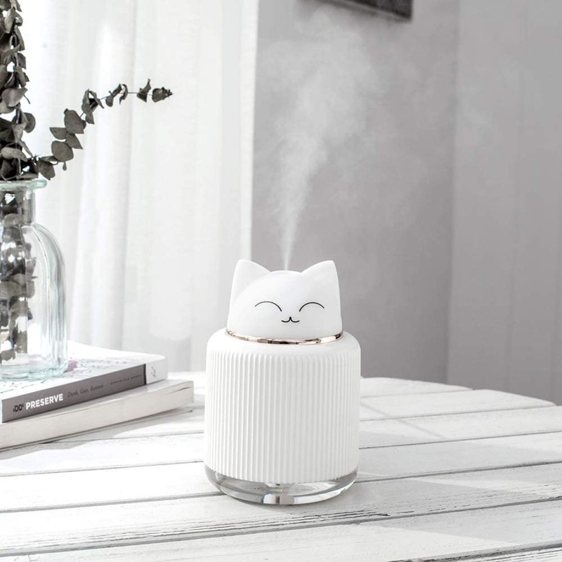 UK Plus Aroma Humidifier, 300ml, with USB Charge Eye Friendly Night Light, Cat, White