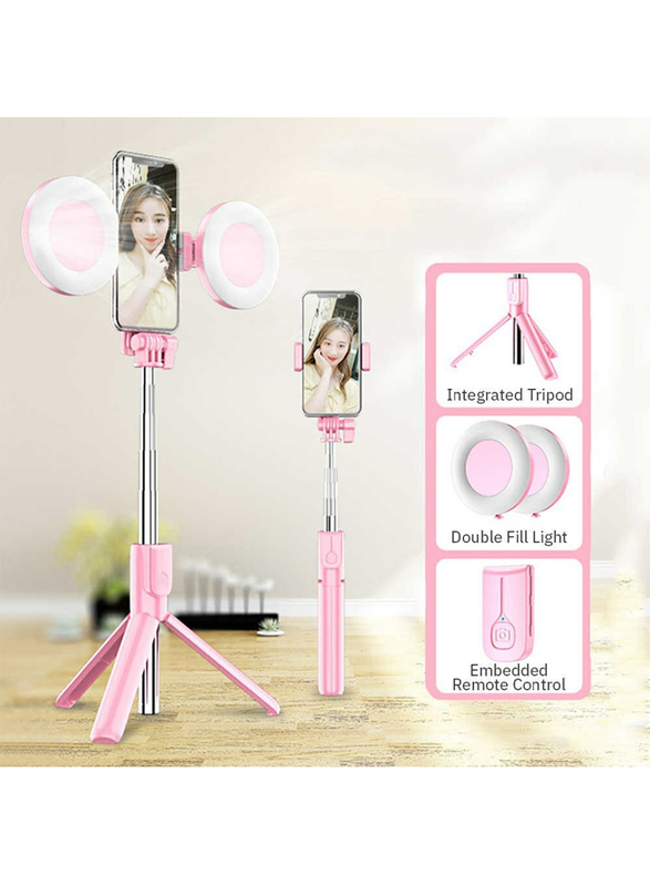 UK Plus Wireless Selfie Stick Tripod with Remote for Smartphones, Pink