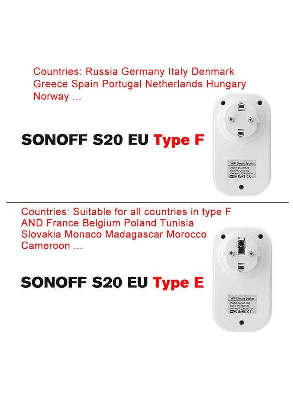 Sonoff S20 10A 2200W Wireless Smart EU Plug Socket, White