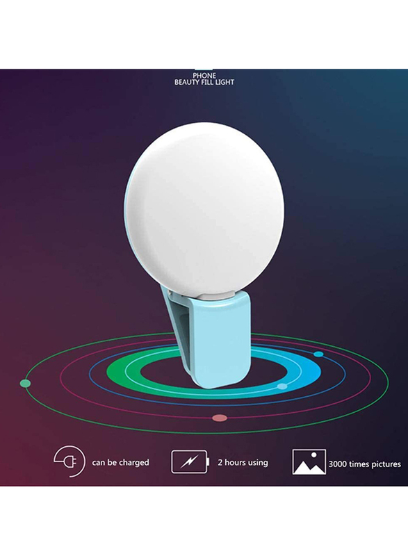 UK Plus Portable Mini Rechargeable Selfie Ring Light for Smartphones, White