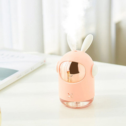 UK Plus Mini Bunny Shape Humidifier, 350ml, with USB Charge and Eye Friendly Multi-Light Night, Pink