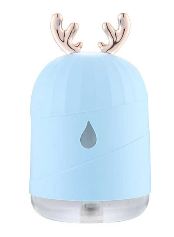 UK Plus Cute Deer Horn Air Purifier, Aroma Diffuser, 300ml, with USB Charge and Eye Friendly Multi-Light Night, Blue