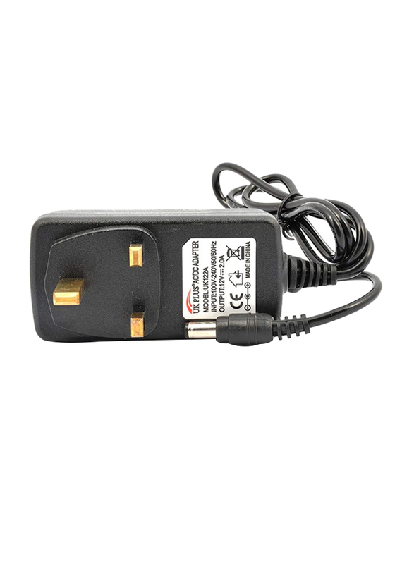 UK Plus Power Supply Adapter, 2A 3 Pin for Household Electronics, Routers, Speakers, CCTV Cameras, Smartphones, USB Charging Devices, Black