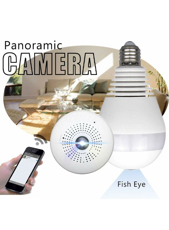 UK Plus WiFi/Wireless Full HD 1080P Fisheye with LED Light Home & Office Security Camera Surveillance, 2MP, White