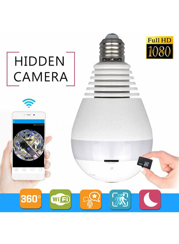UK Plus WiFi/Wireless Full HD 1080P Fisheye with LED Light Home & Office Security Camera Surveillance, 2MP, White