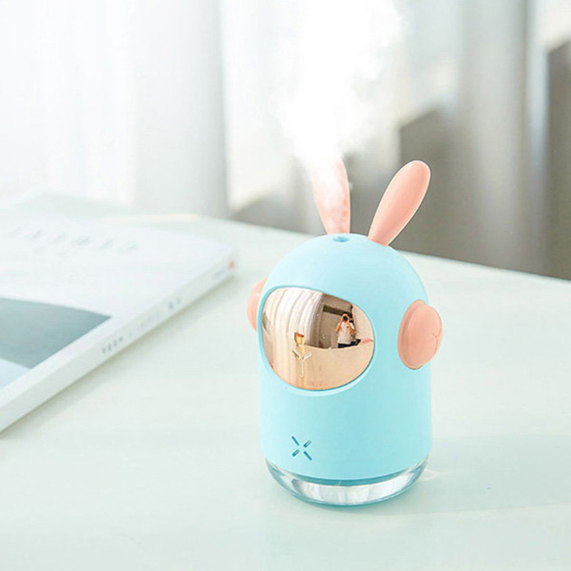 UK Plus Mini Bunny Shape Humidifier, 350ml, with USB Charge and Eye Friendly Multi-Light Night, Blue