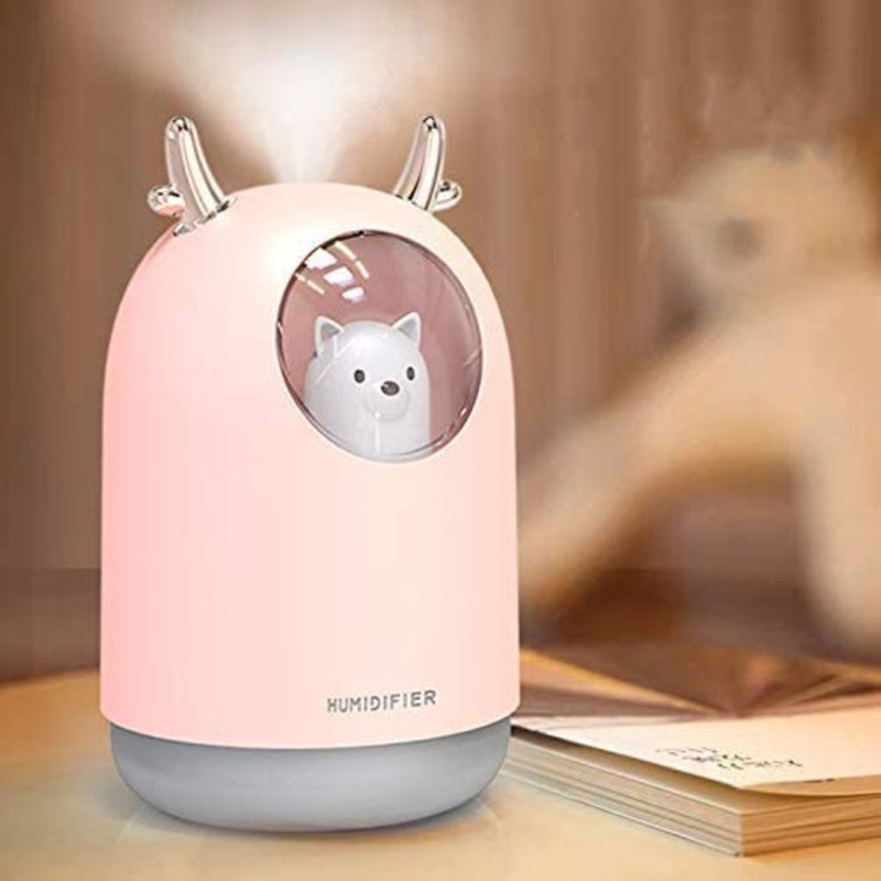 UK Plus USB Aroma Mini Portable Humidifier, 300ml, with 7 Color LED Night Light, Pink