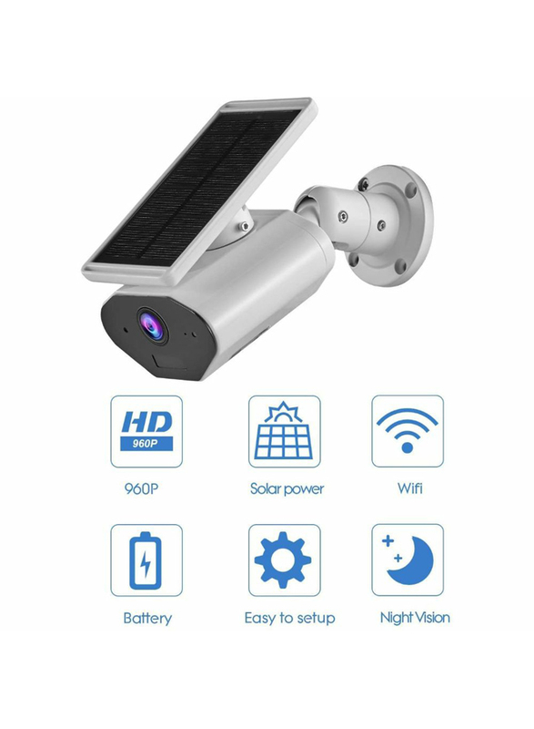UK Plus WiFi Wireless Outdoor Security Two-Way Home Security Camera, with IP66 & Solar Powered, White/Black