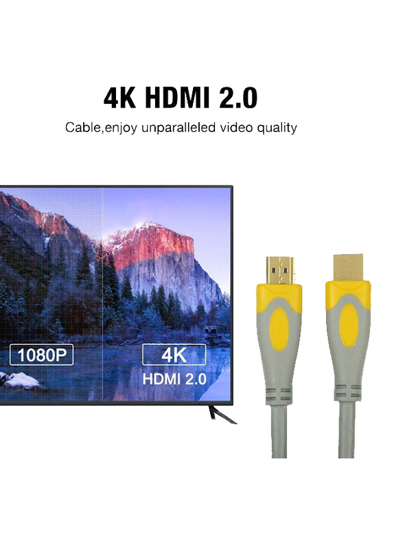 UK Plus 3-Meter 4K HDMI Cable, HDMI Male to HDMI for UHD TV/Blu-Ray/Xbox/PS4/PS3/PC, Grey/Yellow