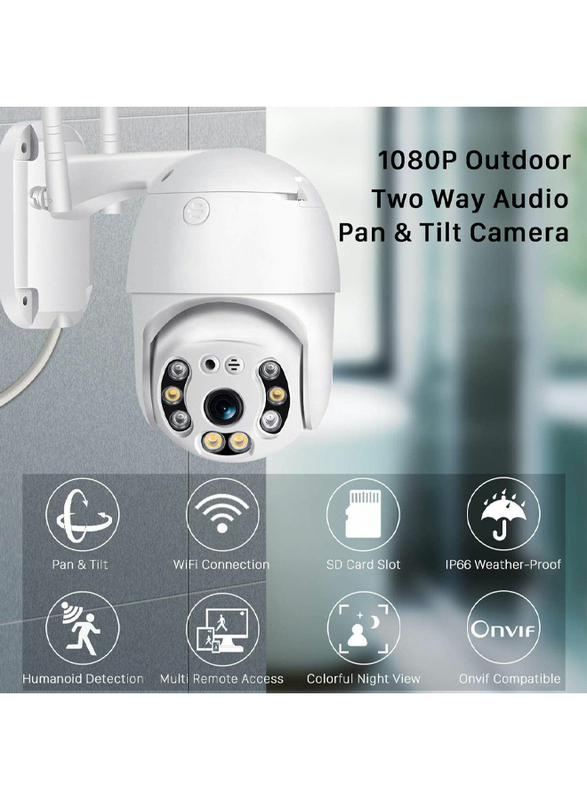 UK Plus Outdoor Full HD 1080P CCTV PTZ 2.4G WiFi/Wireless Home & Office Security Camera Surveillance, White