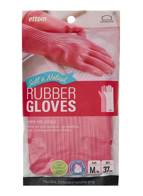

Lock & Lock Ettom Soft and Natural Rubber Gloves, Medium, 37 cm, Pink