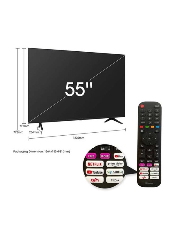 Hisense 55-inch Flat 4K Ultra HD LED Smart TV, 55A61G, Black