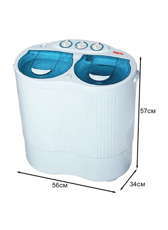 Nikai Baby 2.5 KG Top Load Semi Automatic Washing Machine, 150W, NWM250SP, White/Blue
